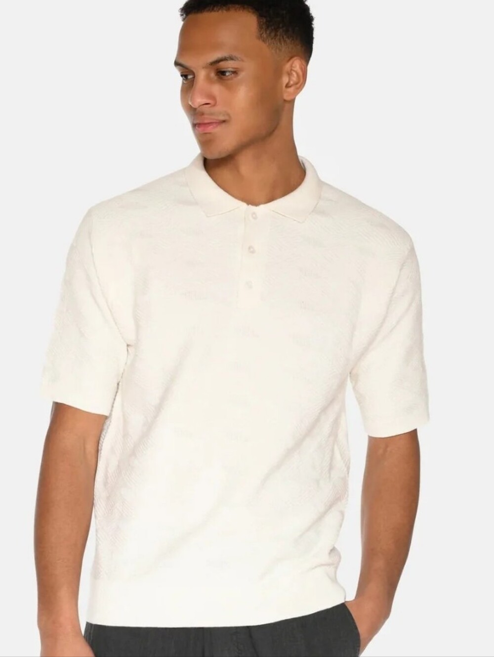 Minimum Men's Ivory Cream Wyatt Knit Polo Shirt 4121 NwT Large Coco Milk